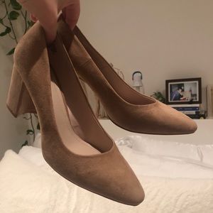 Tan Suede Block Heels